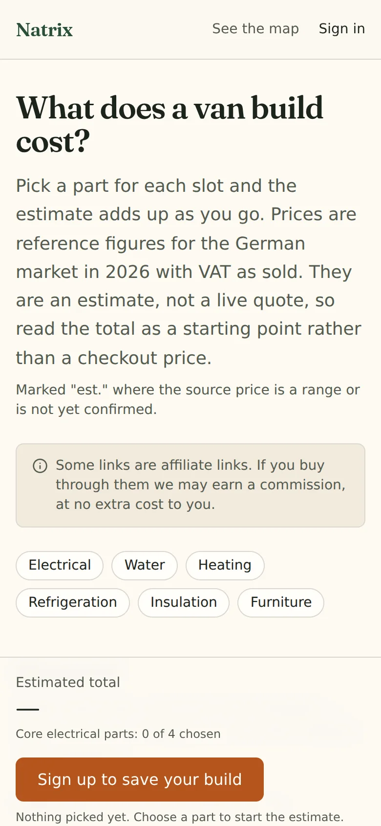 Van configurator with live cost total